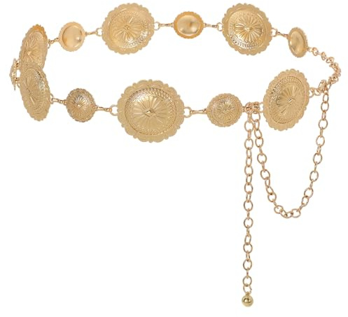 JasGood Damen Concho Taillenkettengürtel Mode Kettengürtel Taillenkette Taillengürtel Verstellbarer Metall Gürtel Gold Damen Western Cowgirl Gürtel für Kleider