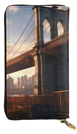 BROLEO Brooklyn Bridge Portefeuille long en cuir pour filles et femmes à la mode – Durable, élégant et fonctionnel, Noir , Taille unique