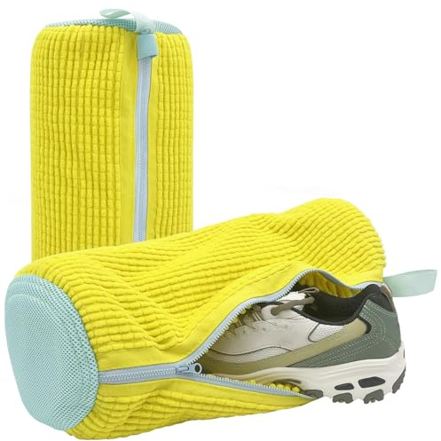 Esshogo 2 Stück Schuhwaschbeutel für Waschmaschine, Sneaker waschbeutel, Waschmaschine wäschenetz schuhe, Verdickt Schuhbeutel 360° Reinigung, Wiederverwendbarer Waschbeutel mit Reißvershluss, Gelb