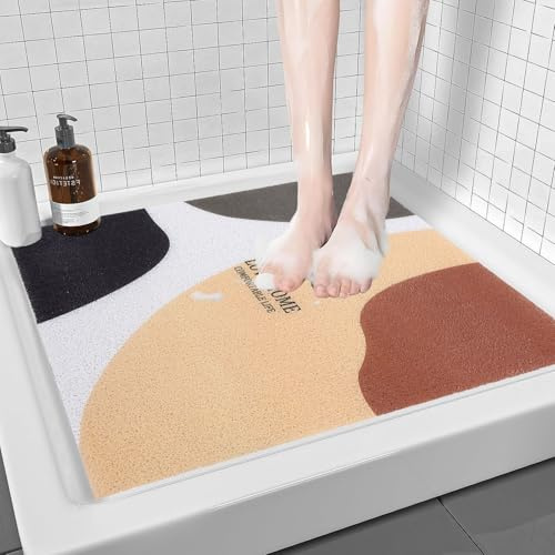 Fecialy Alfombrilla de Ducha Antideslizante 60x60cm Alfombrilla de Ducha de PVC Suave con Desagüe, Alfombrilla de Baño de Secado Rápido para Duchas Interiores y Zonas Húmedas