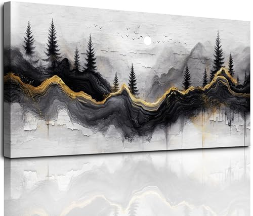 MHARTK66 ästhetische Bilder Wohnzimmer Landschaft gold Gemälde 75x150 cm | hd-druck mit klaren details, leichtes aufhängen, schnelle montage, flexibel einsetzbar und ideal als passende geschenkidee