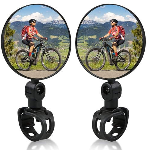 Raheem 2 Pack Bike Mirrors Adjustable 360° Rotatable Rear View Mirrors for Bicycles Mountain Bikes & Electric Scooters Durable Acrylic Lenses with Flexible Handlebar Mount