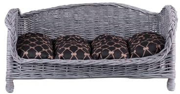 e-wicker24 - Cestino per animali domestici, in vimini, per cani e gatti, con morbido cuscino, per animali e gatti, 74 x 52 H39