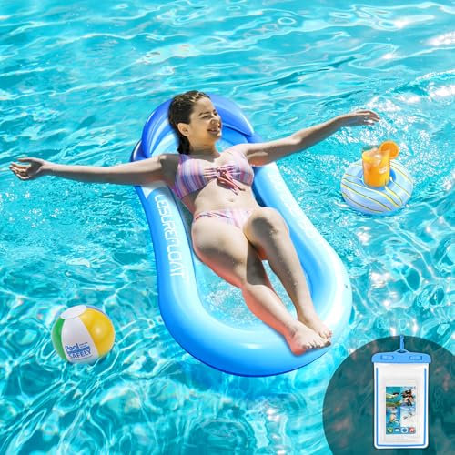 Feelhap Materassino Gonfiabile per Piscina,Amaca Galleggiante Materassino Gonfiabile Mare con Rete,Materassino Mare Materassino Piscina con Borsa Impermeabile,Porta Bevande,Pallone Gonfiabile(Blu)