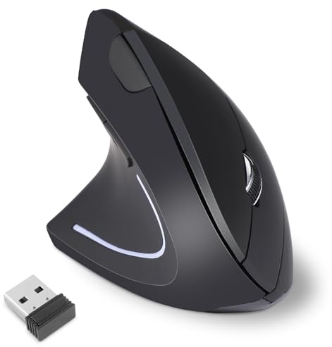 KUNSI Left Handed Mouse, 2.4G Wireless Left Handed Ergonomic Mouse with 800/1200/1600 Adjustable DPI, 6 Buttons Wireless Vertical Mouse for MacBook/Laptop/PC/Desktop-Black