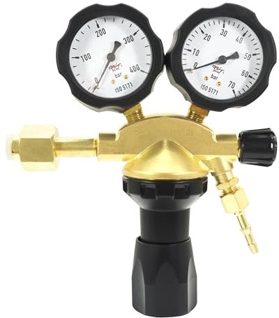 Réducteur d'azote 0-50 bar, pression d'entrée 200 bar, filetage W24,32 x 1/4, raccord de tuyau 6,3 mm