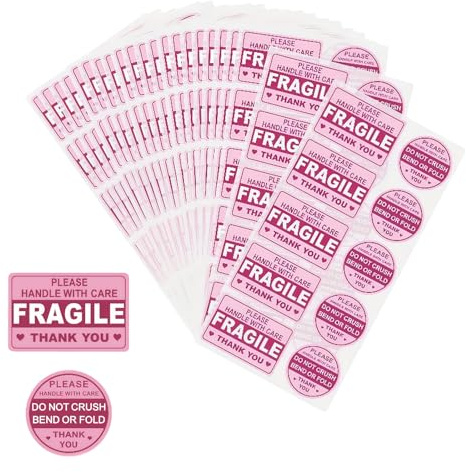 200 adesivi rosa fragili per la spedizione non schiacciare piegare o piegare la maniglia con etichette per la cura adesivi di avvertimento autoadesivi per spedizioni di cartoni postali buste
