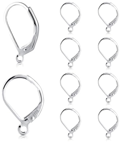 10 Stück Französische Ohrhaken aus 925er Sterlingsilber, Hypoallergene Ohrhaken mit Klappverschluss, Verbinder für DIY Schmuckzubehör (Silber)