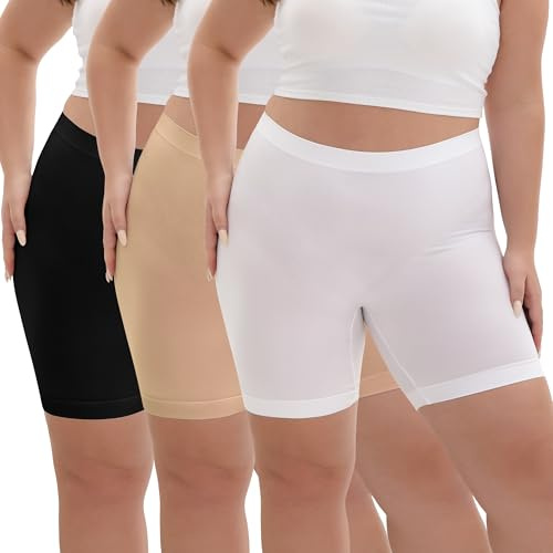 INNERSY Plus Size Anti Chafing Shorts Leggings, 22-24, White/Black/Beige