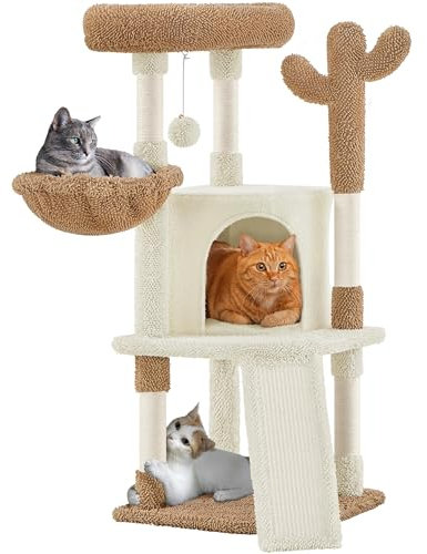 Yaheetech Albero Tiragraffi per Gatti a Forma di Cactus in Truciolato e Corda di Sisal 42,5 cm × 42,5 cm × 106,5 cm Beige/Marrone