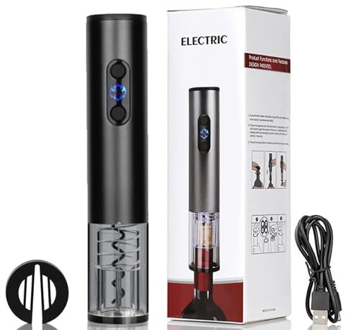 Abridor de vino eléctrico, sacacorchos automático con cortador de aluminio, botón recargable con un solo clic para quitar el corcho sin esfuerzo, perfecto para el hogar, cocina, fiestas, bodas