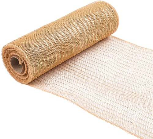 CABODYALS 23.77M 260mm Gold Mesh Ribbon Roll with Foil Metallic Shining Decorative Christmas Wide Flat Netting Fabric Ribbons for Party Wreath Bow Decoration Gift Wrapping Diy Craft Supply