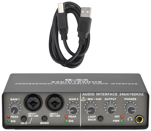 Mélangeur audio, Interface Audio professionnelle, carte son 24 bits, surveillance for guitare électrique, extracteur d'enregistrement en direct