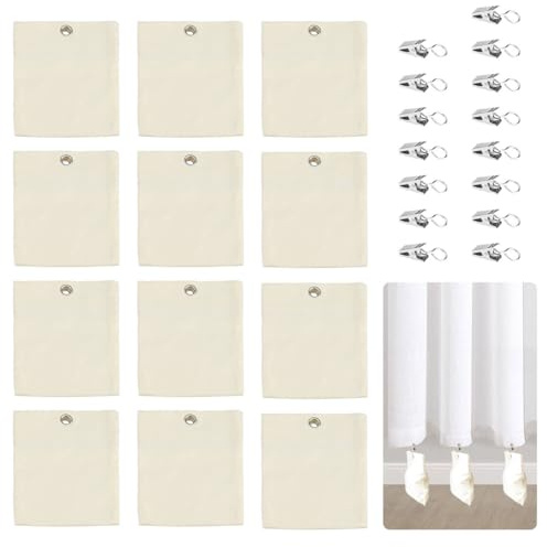 Yitexin 12 Paquete de contrapesos Cortinas Beige, 12.5 x 15 cm Pesos para Cortinas con Clips de Acero Inoxidable, Saco de Arena para Patio para ventarrones en Exteriores Cabina (Azul)