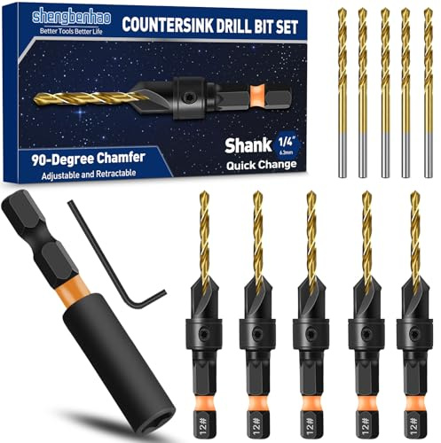 Countersink Drill Bit Set for #12, 12 PCS Counter Sink Drill Bits, Quick Release Countersink Set, 1/4 Inch Hex Shank, Magnetic Extension Adjustable bit Holder for Woodworking