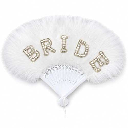 1 Piece Folding Hand Fan for Bride, White Feather Hand Fans, Handheld Fan, Wedding Fans for Dancing, Cosplay, Wedding Party, Birthday Gifts