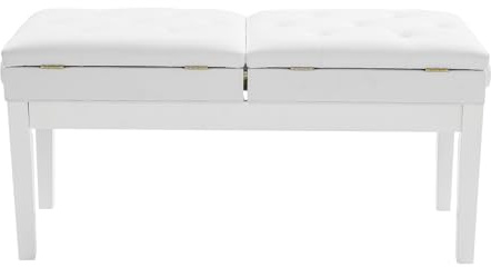 HOMEONENIC Groß Klavierhocker für 2 Personen 108x39x48cm Lange Klavierbank Bis zu 10 cm Verstellbare Duett-Klavierbank mit Stauraum Holz Pianobank Klavierstuhl mit Verdicktes PU-Lederkissen (Weiß)