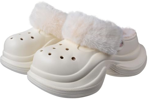 Harssidanzar Zoccoli con Plateau da Donna con Morbida Fodera, Scarpe da Giardino in Eva e Pile con Cinturino HL245EU, Bianco, Taglia 40