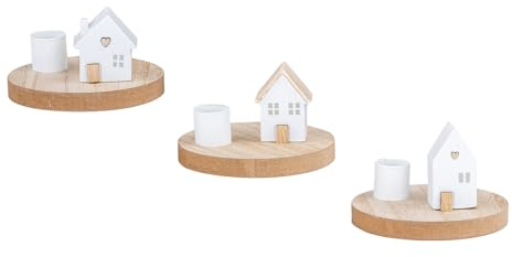 levandeo 3er Set Kerzenhalter Haus Weiß Natur Stabkerzen Tischdeko Kerzenständer Kerzendeko Deko Häuschen