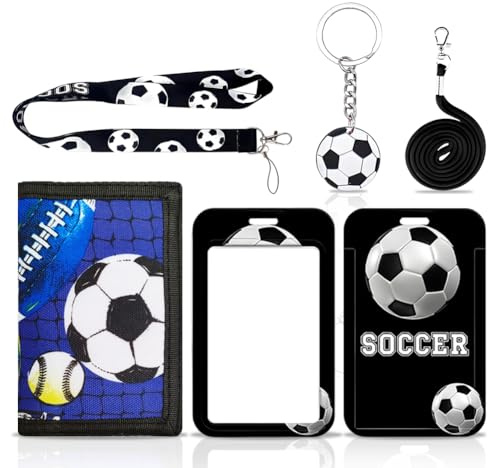 Monedero Niño con Estampado de Fútbol,Carteras Infantiles con Cordón,con Llavero de fútbol, Funda de Tarjeta Negra para Colgar la Cuerda, Regalo de cumpleaños del niño