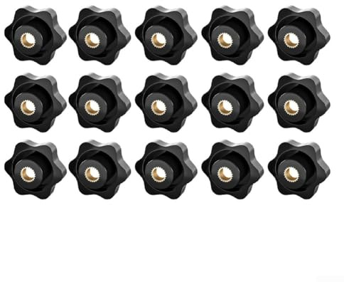 GLFLOW 15 Stück M6 Star Grip Rändelmuttern, 32 mm Außendurchmesser Kupferkern Kunststoff Handspannknöpfe für Möbel, Maschinen und Heimwerker (schwarz (M6 32))