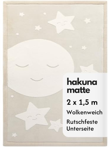 Wolkenweiche Spielmatte Baby 200x150x2,5cm, 3D mond&Sterne, Tatami Matte | Teppich für Kinderzimmer mit hochwertigem Hochdichter Polyurethan – Krabbelmatte Baby mit Rutschfester Unterseite