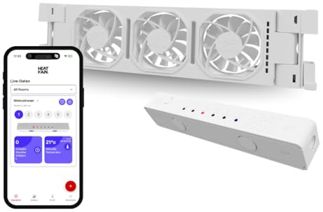 Heatfan 3 Single Heizkörper ventilator mit WLAN-App flüsterleise <20 dB, spart bis 30% Heizkosten, einfache Montage, universeller Heizkörperlüfter für Heizkörper von 30 bis 60cm - 1 Stück - Weiß