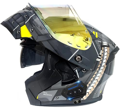 Frcychri Casque Moto Bluetooth, Casque Moto Rabattable, Homologué ECE Casque Moto Intégral Double Visière, Homme Femme Casque Scooter F,Medium