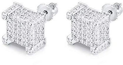 HLTYGWX 18 Karat vergoldeter, quadratischer Ohrstecker aus 925er-Sterlingsilber mit Iced Out-CubZirconia-Schraubverschluss für Herren-Mikropavé-Hip-Hop-Schmuck