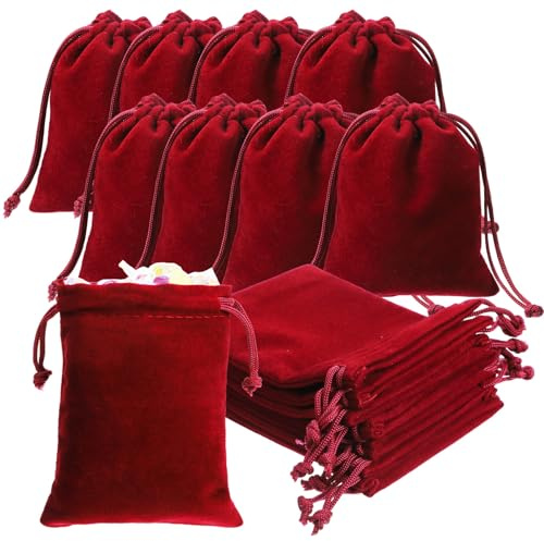 LIQWEI 20 Stück Samtbeutel, 8x10cm Samt Schmuckbeutel Dunkelrot Samt Kordelzugbeutel Süßigkeitenbeutel Tunnelzug Schmuck Beutel Für Hochzeitsgeschenke Weihnachten Party