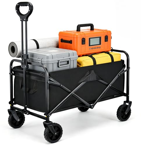 Bollerwagen Faltbar 150L 150KG, Klappbarer Bollerwagen (Abnehmbare Räder) | Verstellbarer Griff Klappbar Handwagen für Strand Camping Garten Festival