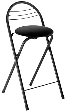 Amveya Stehtisch Klappbarer Metall Barhocker 1 Stück Mit Schwarz Weicher Samtsitz, Tragbarer Camping Stuhl mit Rücken und Fußstütze, Küchen und Gartenstuhl, 60 cm Hoch