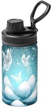 Bouteille d'eau isotherme à double paroi en acier inoxydable pour boissons chaudes et froides Motif fleurs de lotus 355 ml