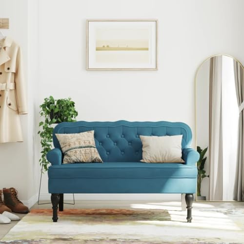 Mokuyary Sitzbank mit Rückenlehne Blau 119.5x64.5x75 cm Samt Sitzbank Polsterbank, Bettbank Schuhbank Sitzhocker für Eingang, Schlafzimmer, Wohnzimmer, Flur