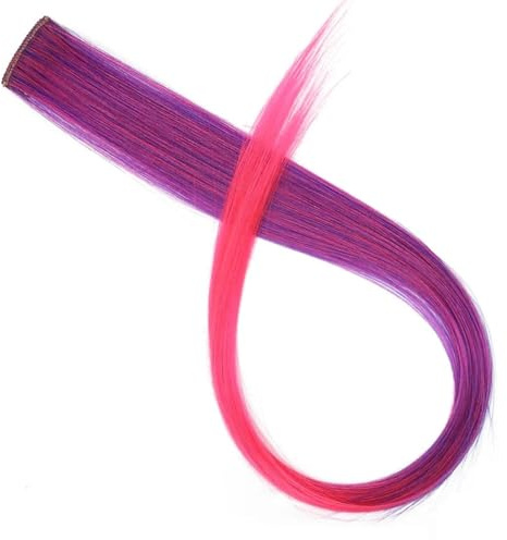 All Long Straight Color Hair Piece Extensions Clip In Highlight Rainbow Streak Pink Synthetic Strands On Clips(P4/613)