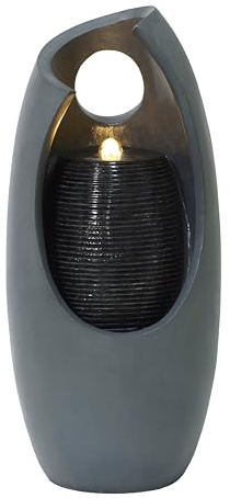 Fontana da Giardino Elettrica a Cascata Grigio Cemento con 1 LED Bianco Caldo Pompa IP44 con Cavo 7 m Decorazione Patio Casa Effetto Cascata Radiant Falls con Spazzola Inclusa