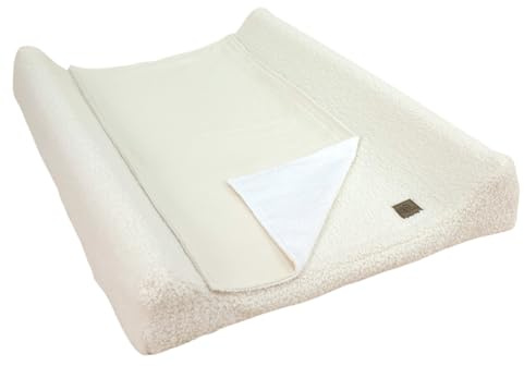 Wiklinopol Wickelauflage 50x70 cm Baby – 3in1 Set mit abnehmbarem Teddy-Plüsch-Bezug (ecru) Wickelunterlage abwaschbar mit Umrandung + wasserdichte Frottee-Wickeltischauflage für unterwegs