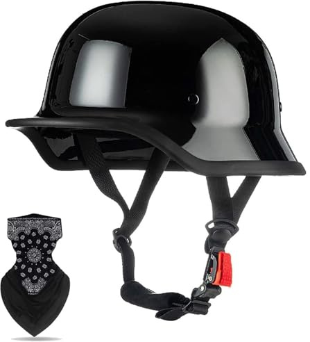 Casco Moto Mezza Scodella Fiamme Custom, Stile Tedesco M35 Hot Rod con Maschera, Omologato ECE 22.06, Calotta Anti-Fungo per Cruiser Bobber