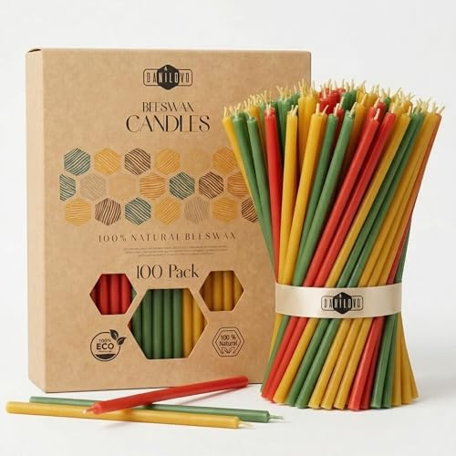 Danilovo 100 Velas Finas de Cera de Abeja - Velas Ortodoxas para Iglesia con Mecha de Algodón, Velas Ritual para Meditación, Oración y Altar del Hogar, Aroma Natural a Miel (16 cm, Multicolor)