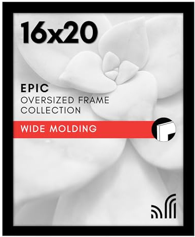 Americanflat 16x20 Picture Frame with Polished Plexiglass - Black Picture Frame - Wide Photo Frames Made of Engineered Wood for Vertical or Horizontal Wall Display - Epic Collection - Black