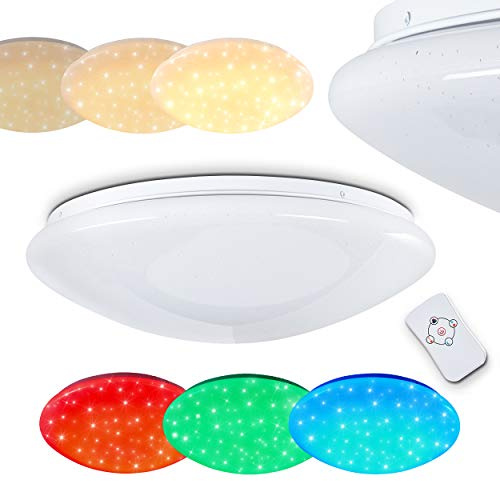 LED Deckenleuchte Brighton, runde Deckenlampe mit RGB Farbwechsler und Fernbedienung, Glitzereffekt, dimmbar m. Sternenhimmeloptik und Nachtlichtfunktion, 24 Watt, 1500 Lumen, Lichtfarbe 3000 Kelvin