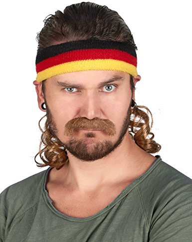 DEGUISE TOI - Bandeau mulet Noir rouge et Jaune avec moustache - 1 Bandeau mulet avec moustache - Taille Unique - Coloré - Accessoires pour déguisement - 100% Polyester 100% Polyester - - Carnaval