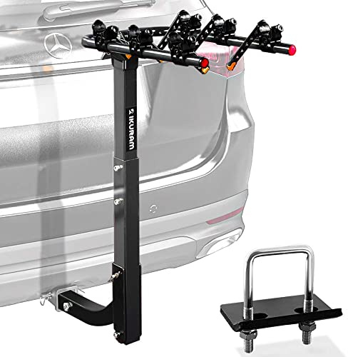 IKURAM Fahrradträger für 3 Fahrräder, Anhängerkupplung, doppelt faltbar, für Autos, LKWs, SUVs und Minivans mit einem 5,1 cm Anhängerkupplungsempfänger