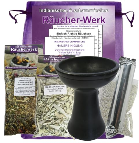 Räuchern Schamanische HAUSREINIGUNG 7-TLG Räucherset mit Salbei + Weihrauch, 600g Räucherschale Räucherkelch, Räucherwerk, Räuchermischung, Räucheranleitung, ZUBEHÖR. 81169-SK