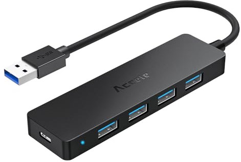 Aceele USB 3.0 Hub,USB 3.0 Ports & Type C Powered Port, Ultra Slim Data Hub For MacBook Pro/Air, iMac, Mac Pro/mini, Surface Pro, Dell XPS, Laptop, USB Flash Drives, Mobile HDD, PS5, and More