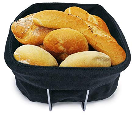 NERTHUS Cestino per Il Pane con Sacchetto e Supporto in Acciaio Inossidabile, Inox, Nero