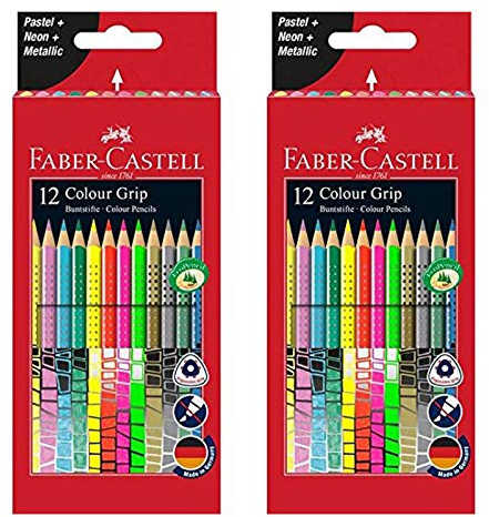 Faber-Castell Buntstift Sonderfarbset Colour Grip 12er Etui Doppelpack