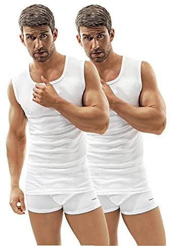 e.VIP - Confezione da 2 canottiere da uomo Marco, 15481, in cotone + modal, traspiranti, bianco, XXXXL