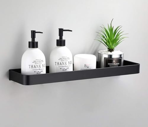 AJINGELA An der Wand montiert Schwimmend Metall Lagerregal,Schwarz Badezimmer Regal An der Wand montiert Badewannenregale Platzeinsparung Rostfest Extra Stark Schwimmend Lagerregal(60CM)