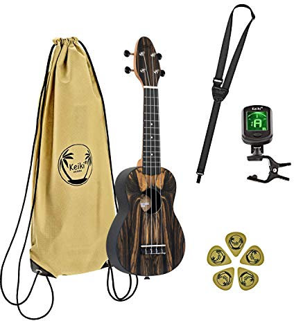 Ortega Guitars Sopran Ukulele Akustisch – Keiki K3 Series – Inklusive Zubehör – Weißes Ebenholz, ABS, Natur (K3-WEB)
